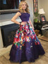 A Line Floral Satin Purple Appliques Prom Dresses LBQ2717